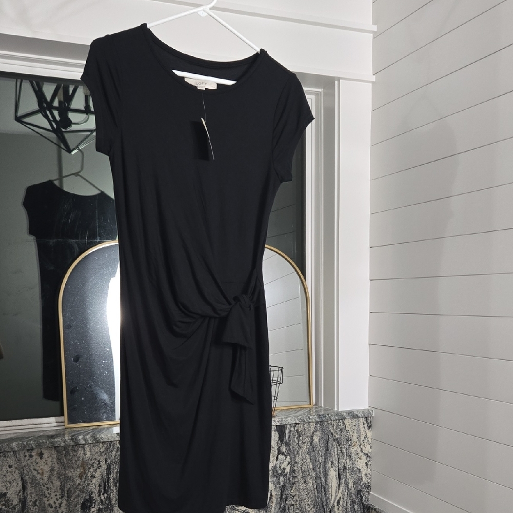 LOFT Black Knot-Front Midi Dress